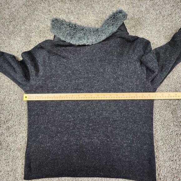Kathy Ireland Sweater Womens XL Black Faux Fur Collar Knit Wool Blend Mob‎ Wife - Picture 5 of 8